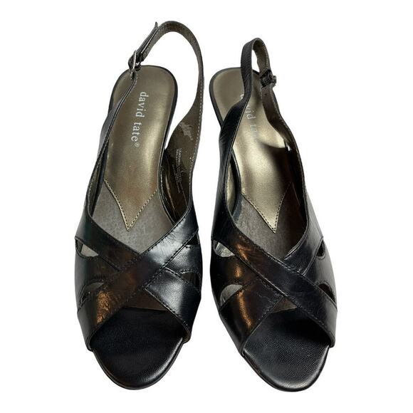 David Tate Shoes - David Tate Black Leather Heel Slingback Sandals Shoes Women's Size 8